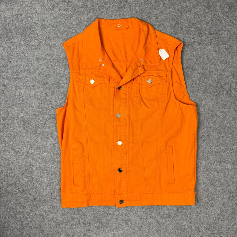Switch Mens Orange‎ Denim Vest Green Day Revolution Radio Custom Punk Rock Large
